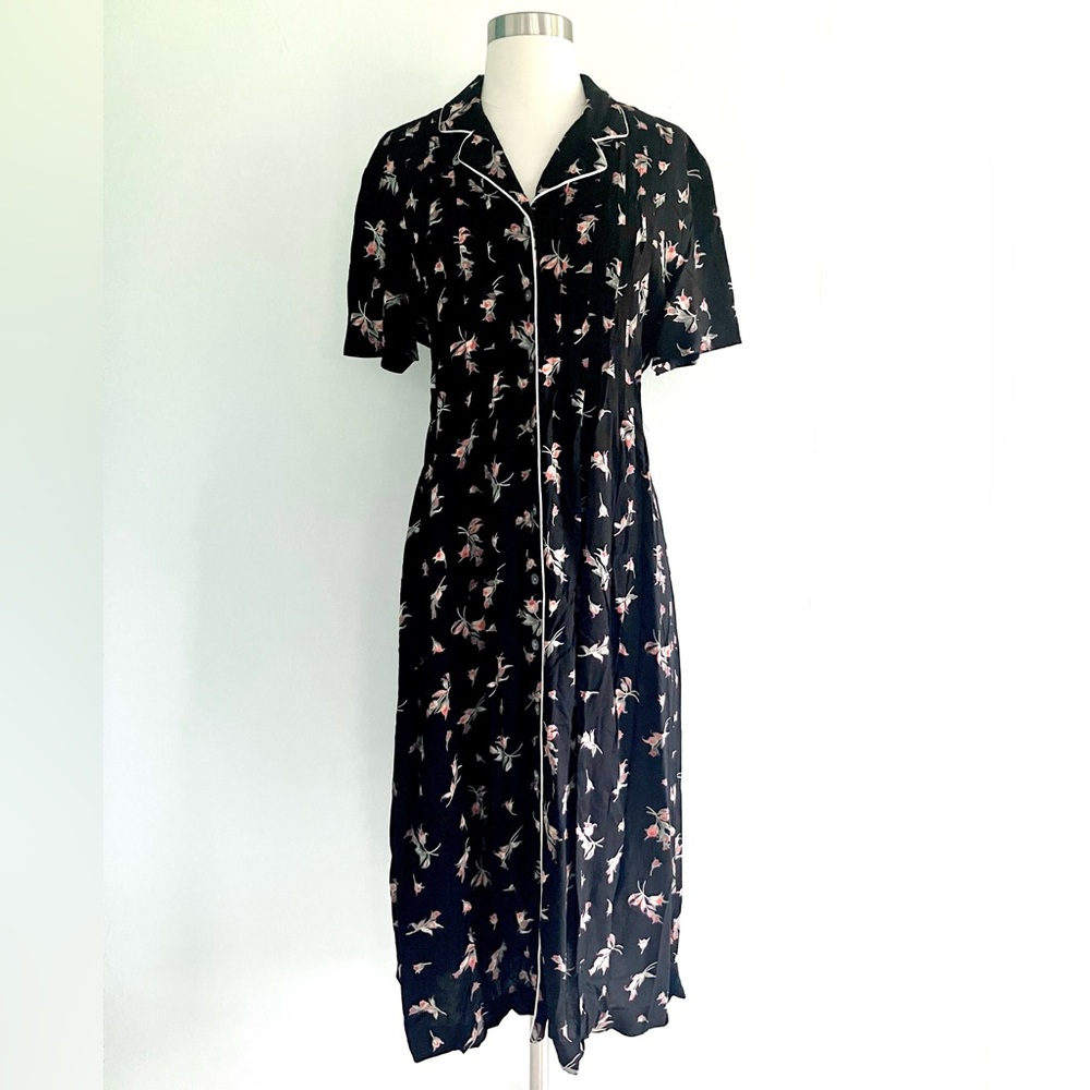 Vintage 90’s Does 40’s Black & Pink Floral Rayon … - image 3